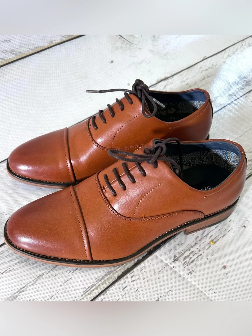 Men's Tan Cap-Toe Oxford Leather Lace-Up Dress Shoes Size 6.5